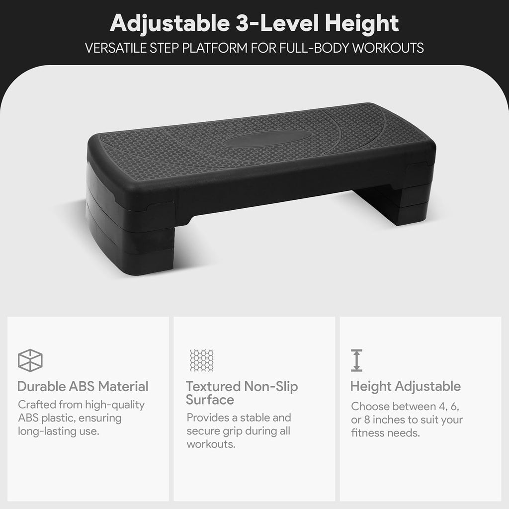 BalanceFrom Aerobic Step Platform Trainer with Adjustable 3-Level Risers, 400 Pound Weight Capacity ¨C Non-Slip Exercise Stepper for Cardio, Strength, and Fitness Workouts at Home or Gym