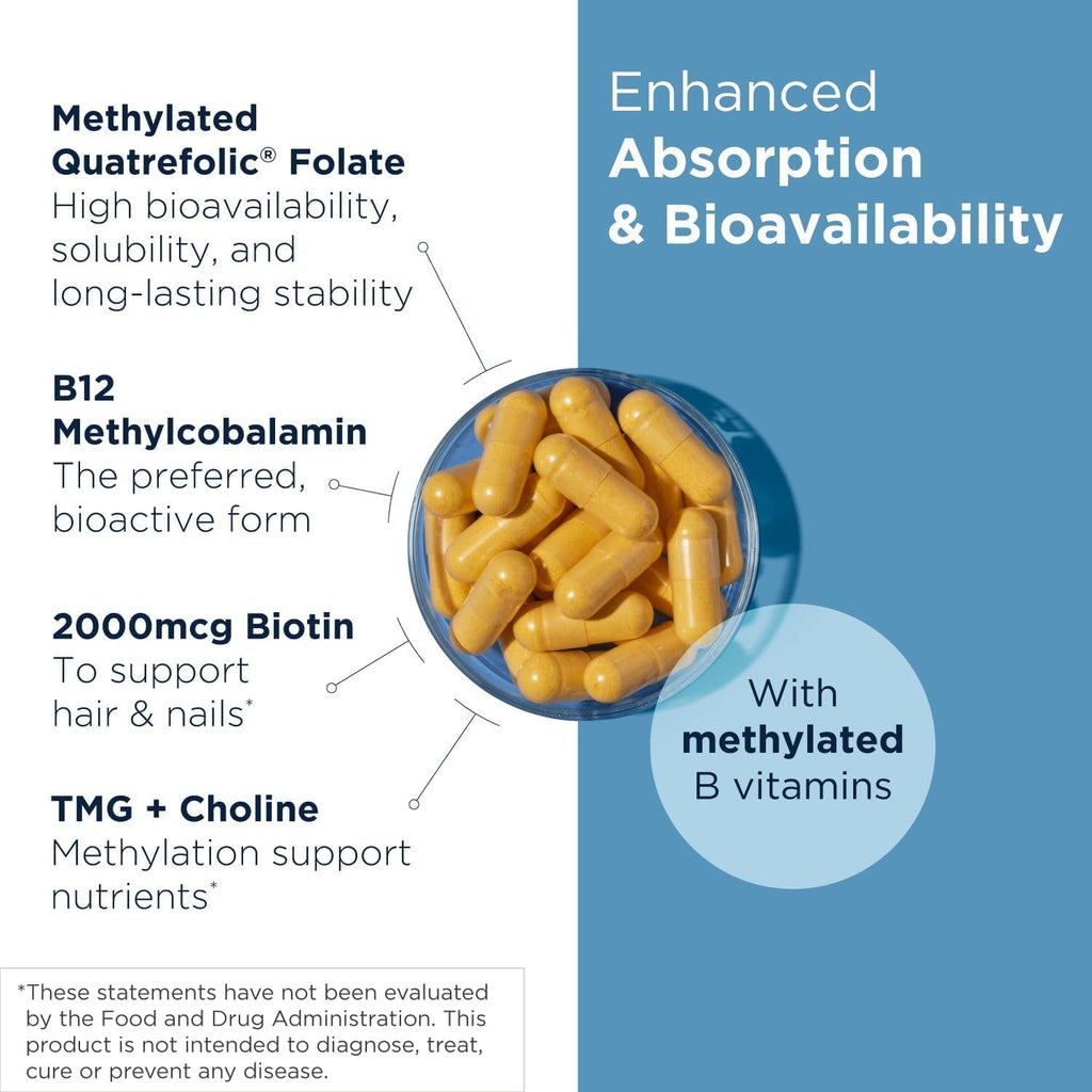 Designs for Health Vitamin B Supreme - B Complex Vitamins for Metabolism, Energy Support + Heart Health - Folate, Vitamin B12, Niacin, Biotin, Vitamin B6 + Thiamine B1 Supplement (60 Vegan Capsules)