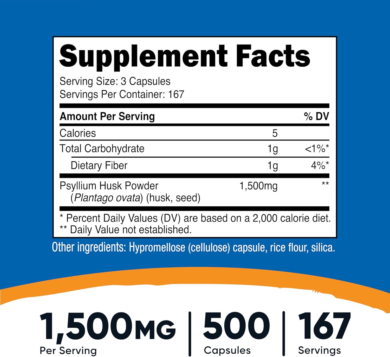 Nutricost Psyllium Husk 1500mg Per Serving, 500 Capsules - Non-GMO Gluten Free