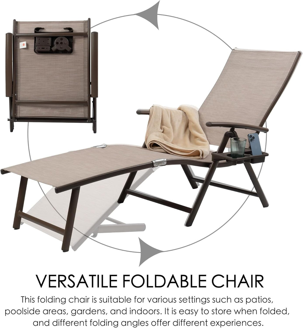 Kozyard Cozy Aluminum Reclining Lounge Chair for Beach Yard Pool Deck Patio - Outdoor Chaise Lounge with Drink Holder, Weather Free, Adjustable - Assemble-Free (2 Pack, Beige)