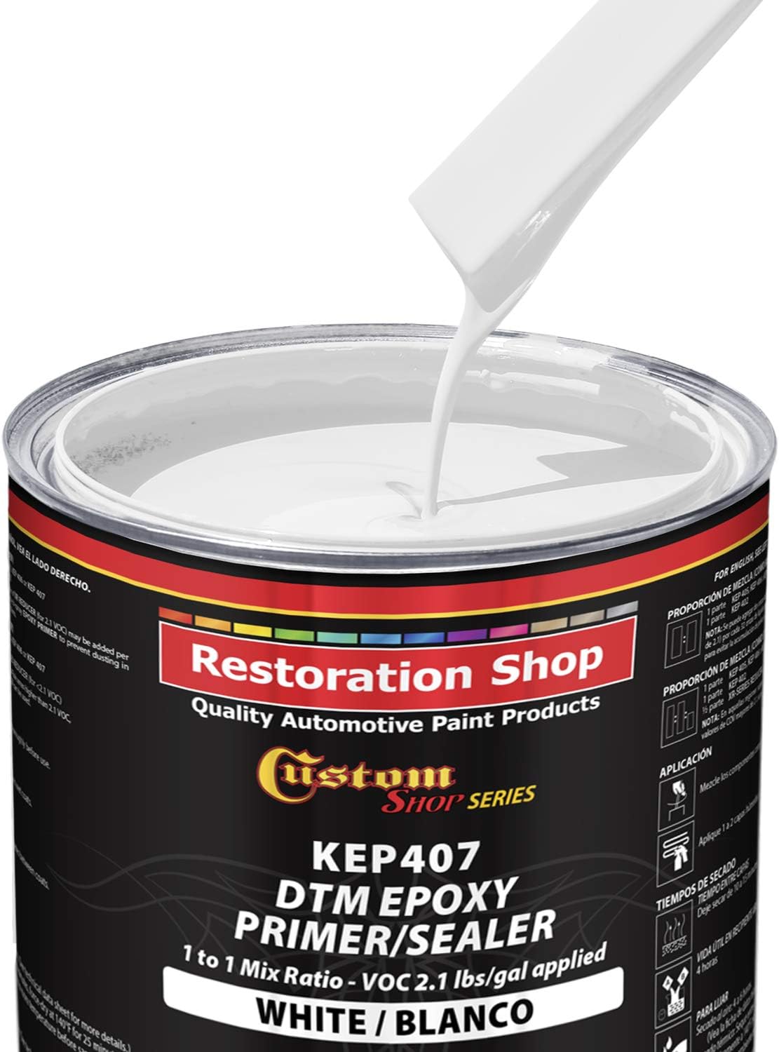Custom Shop - White Epoxy Primer/Sealer 2.1 VOC (1/2 Gallon Kit) Anti-Corrosive DTM High-Performance Primer for Automotive and Industrial use Kit = 1 Qt. Epoxy Primer +1 Qt. of Epoxy HDR.(1-1 Mix)