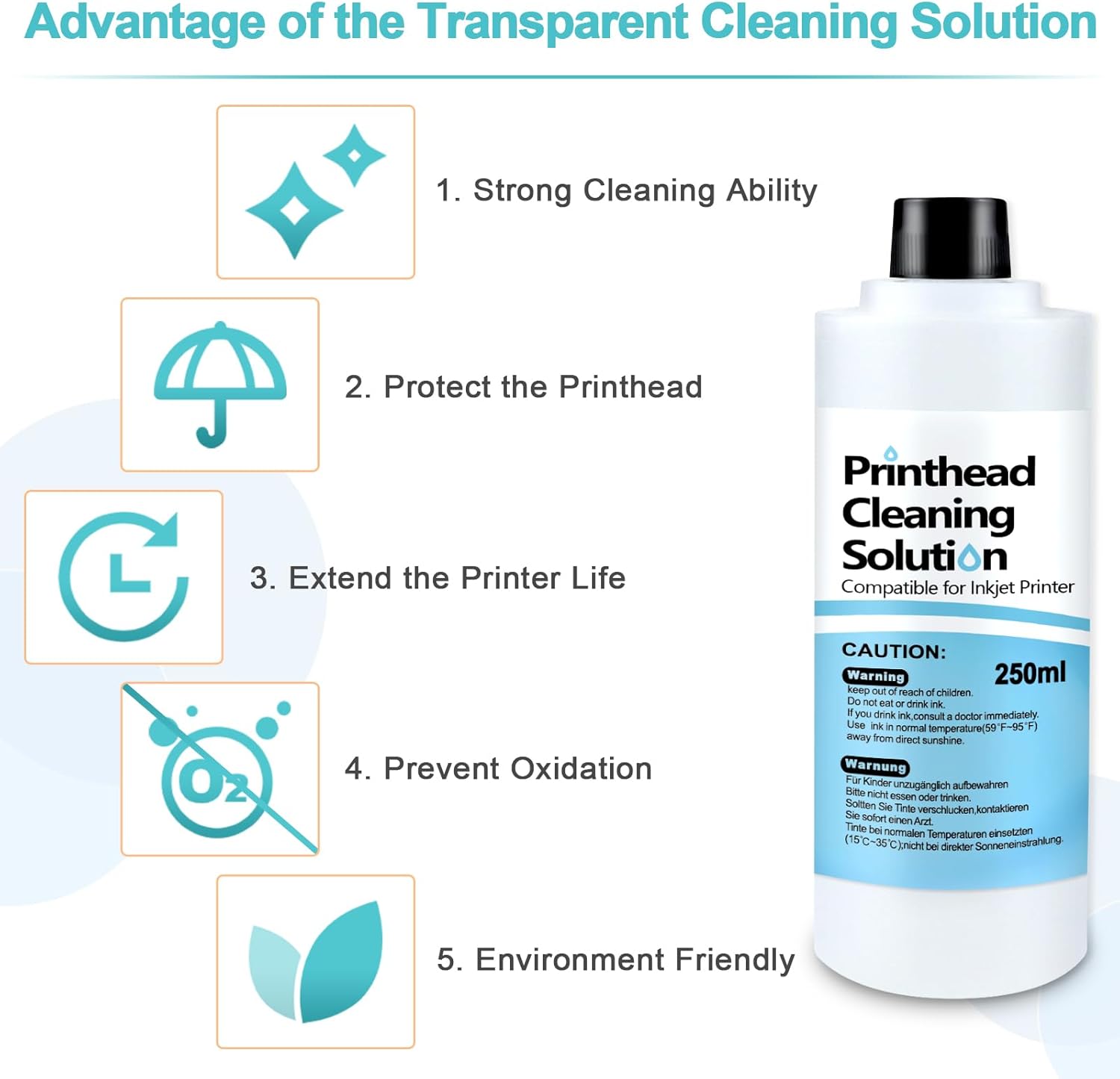 Printhead Cleaning Kit for Epson, 250mL Printer Cleaning Kit for Inkjet Printer, Print Head Cleaning Kit for HP, Print Head Cleaner for Canon Inkjet, Printer Head Cleaning Kit 250mL for Brother Inkjet