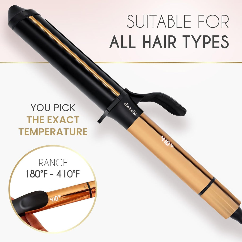 ELLA BELLA Curling Iron 1.5inch ? Professional Hair Curler ? 1.5 inch Curling Iron ? Ceramic Curling Irons ? Transform Your Look in Seconds ? Suitable for All Hair Types ? Say Goodbye to Heat Damage