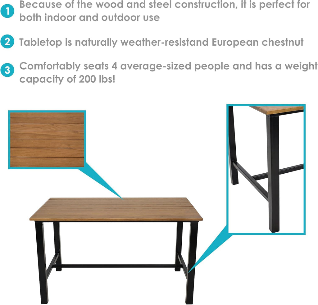 Sunnydaz 4-Perso Soli Woo Rectangl Pati Dinin Tabl fo Indoo o Outdoo Us 47.25inc  31.25inc D