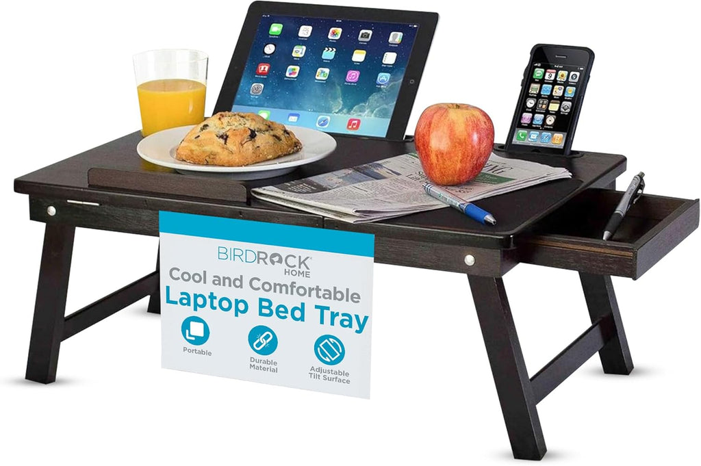 BIRDROC HOM Lapto Be Tra Adjustabl Til Surface Storag Drawer Foldin Legs Mous Pa Fit Lapto U t 15inc Slot U to Tablet 9.6inch Phone 4inc Fo Work Reading Studyin Espresso