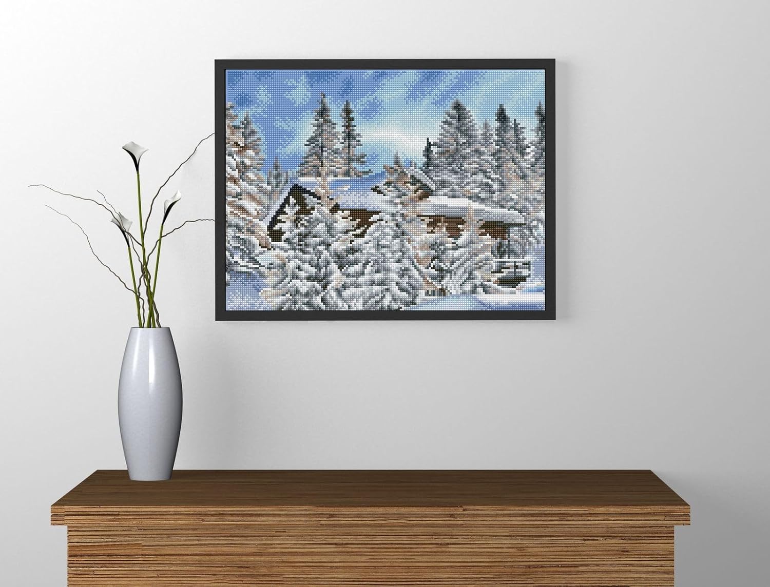 DIAMON DOT Alpin Retrea Pre-Frame Ki Landscap Diamon Paintin Kit fo Adult Diamon Ar Kit Relaxin Creativ Craf Ki wit Dot Gem 12.2inchx16.1inch