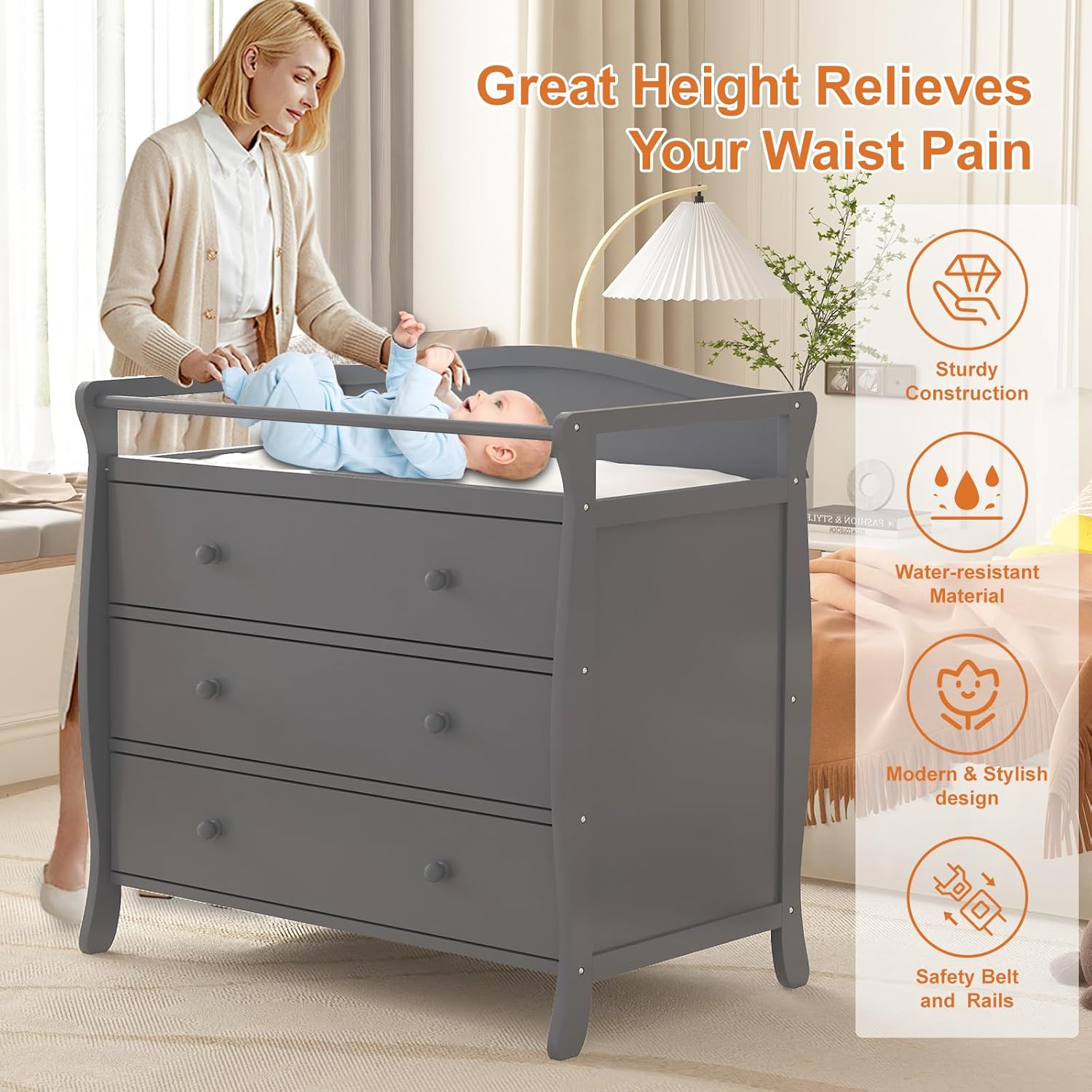 Woode Diape Changin Table Bab Diape Changin Statio Infan Nursin Tabl wit Drawers Safet Rai Strap Moder Bab Changin Tabl fo Bedroom Nursery