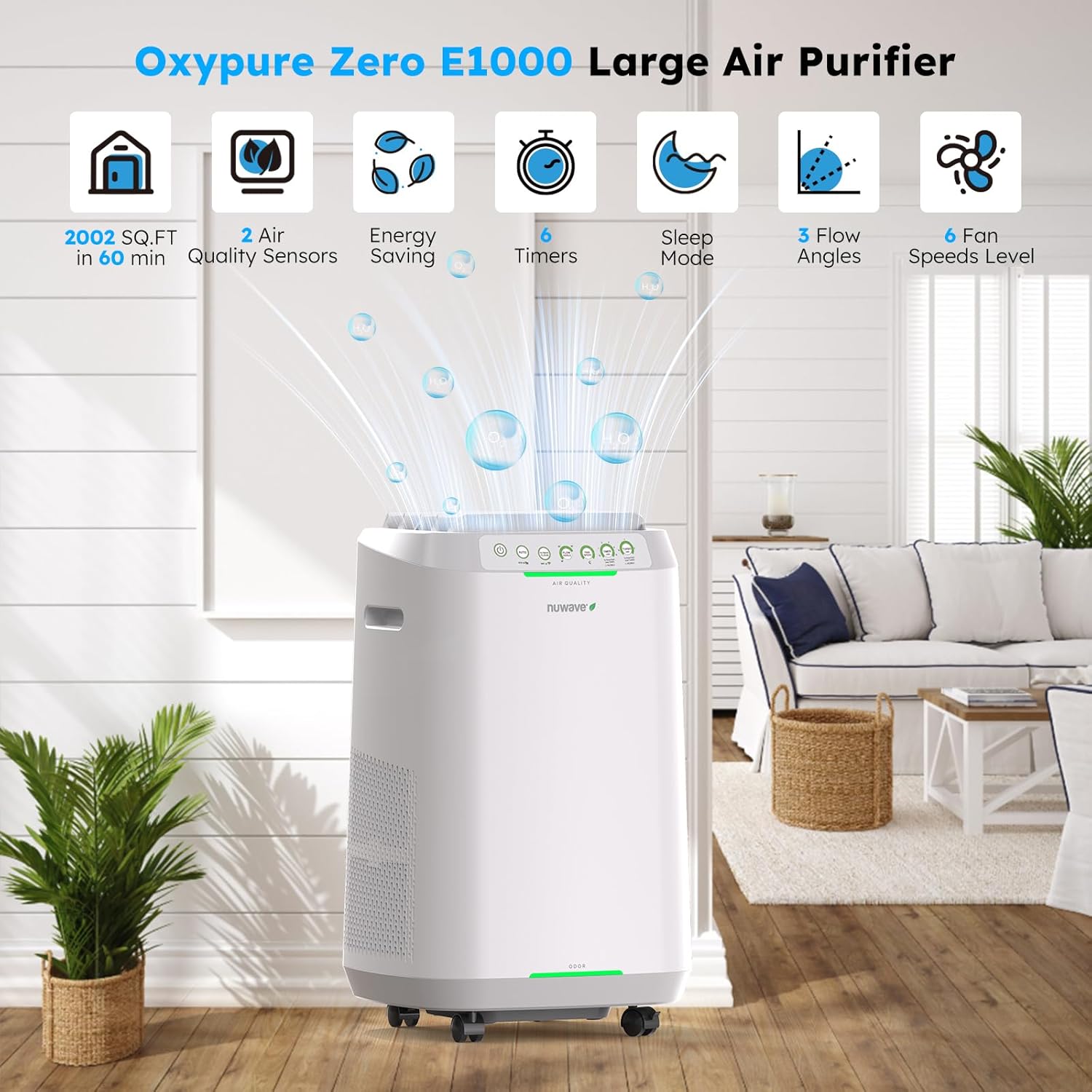 OxyPur ZER Ai Purifie fo Hom Larg Room U t 2,00 S F 100 Particl Remova t 0. Micron Dua 4-Stag Filtration Adjustabl Airflow Smar Ai Cleane Washabl Reusabl Filter