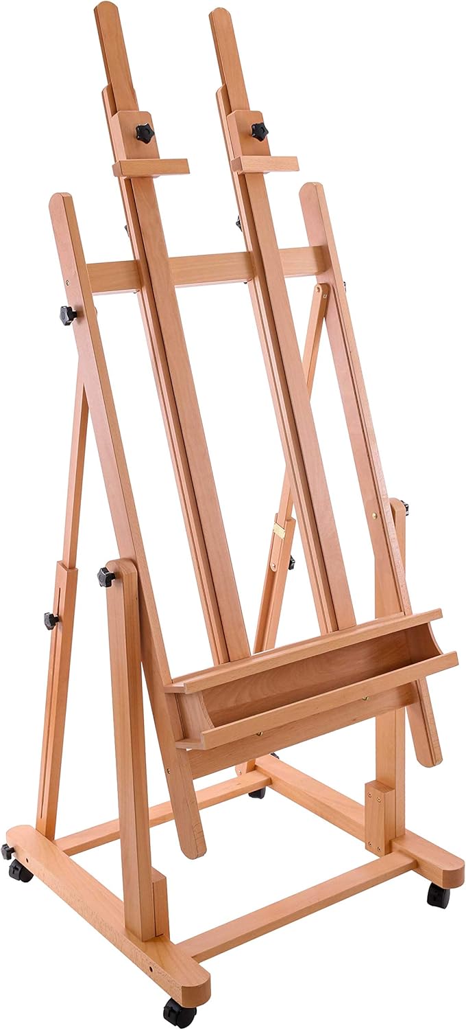 U.S Ar Suppl Extr Larg Doubl Mas Woode H-Fram Easel Adjustabl Studi Artis Ease fo Paintin wit Rotatin Canva Stand Artis Storag Tra Lockin Pr Caste Wheels Premiu Beechwood