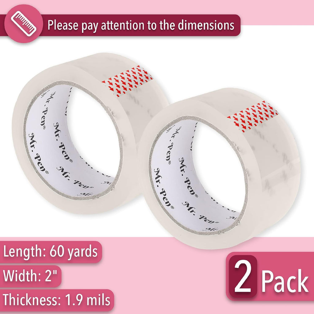 Packing Tape, 2Pack, 2in Wide, 60 Yards, 1.9mil, No Smell, Shipping Tape, Packaging Tape Rolls, Clear Box Tape, Mailing/Moving Tape, Packing Tape Refill