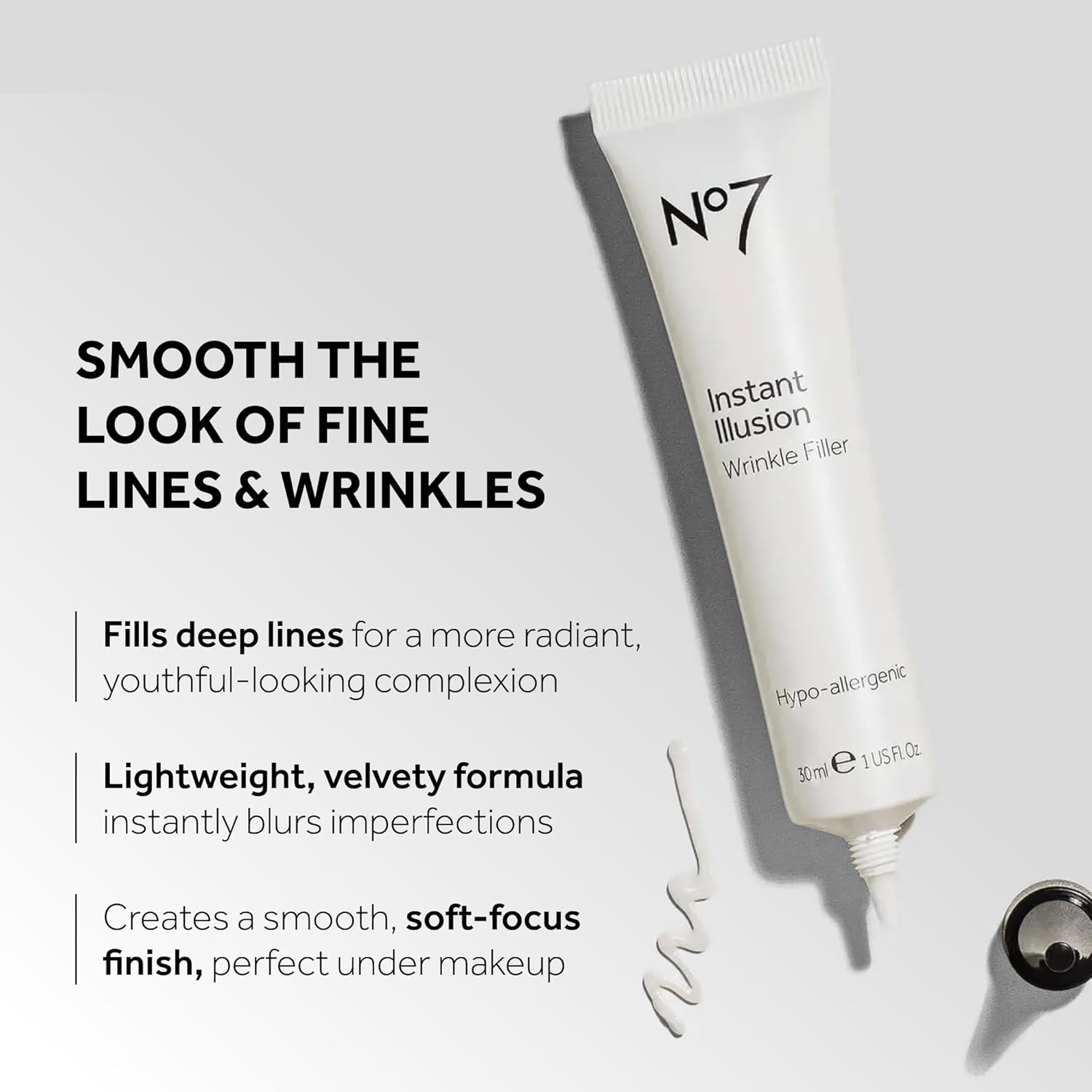 No7 Instant Illusion Wrinkle Filler - Anti Aging Serum for Face to Smooth + Blur Fine Lines and Wrinkles - Gives Complexion a Youthful and Radiant Glow (1 Fl Oz)