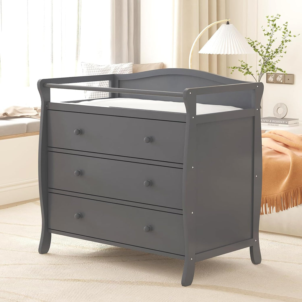 Woode Diape Changin Table Bab Diape Changin Statio Infan Nursin Tabl wit Drawers Safet Rai Strap Moder Bab Changin Tabl fo Bedroom Nursery
