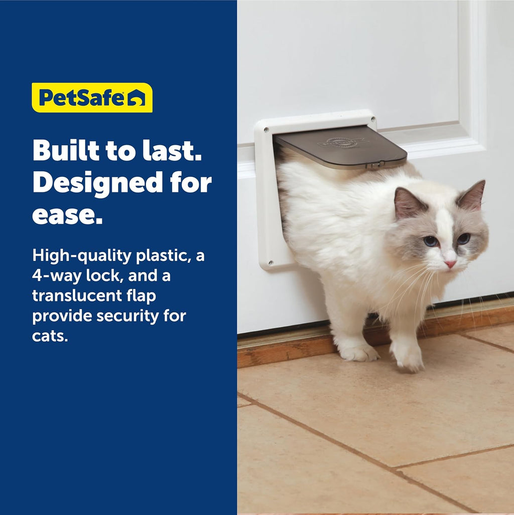 PetSafe 4-Way Interior Locking Cat Door - Allows Convenient Movement Between Rooms Minimizes Scratching - Tinted Durable Plastic Privacy Door for Feeder Litter Box
