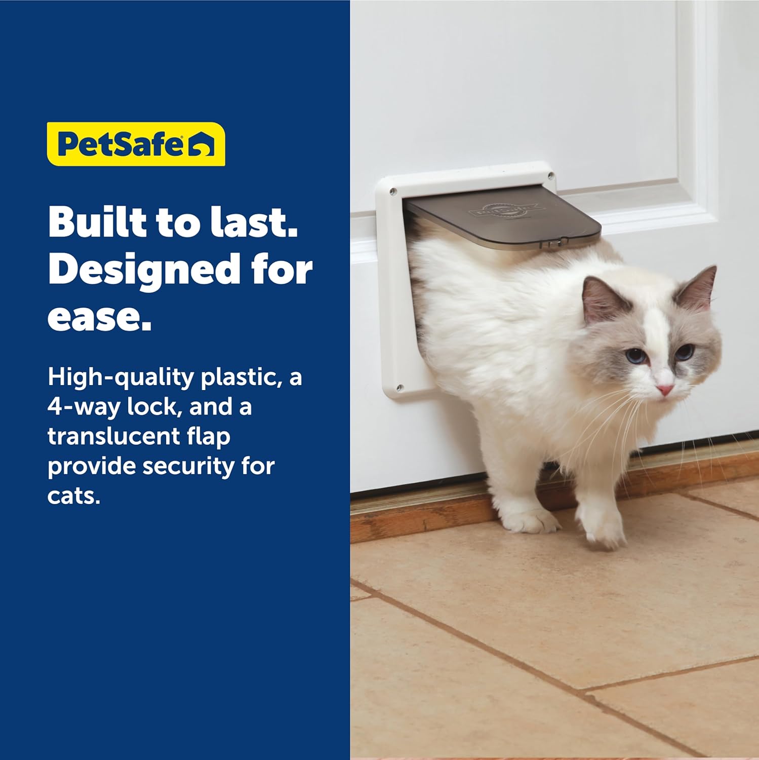 PetSafe 4-Way Interior Locking Cat Door - Allows Convenient Movement Between Rooms Minimizes Scratching - Tinted Durable Plastic Privacy Door for Feeder Litter Box