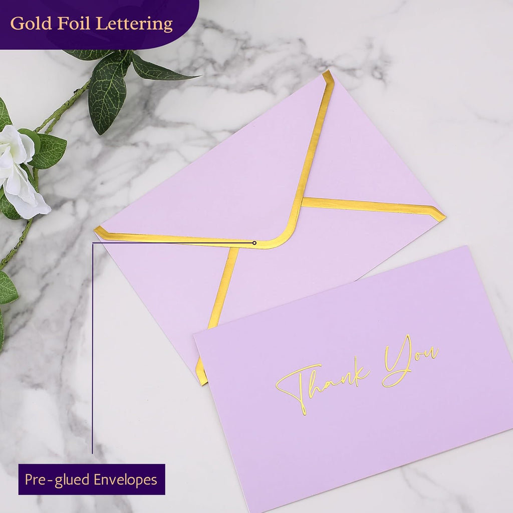 Mr. Pen- Blank Thank You Cards with Envelopes, 20 Pack, 4x6, Gold Thank You Notes with Envelopes, Violet Wedding Thank You Cards Wedding, Thank You Note Cards, Baby Shower Thank You Cards