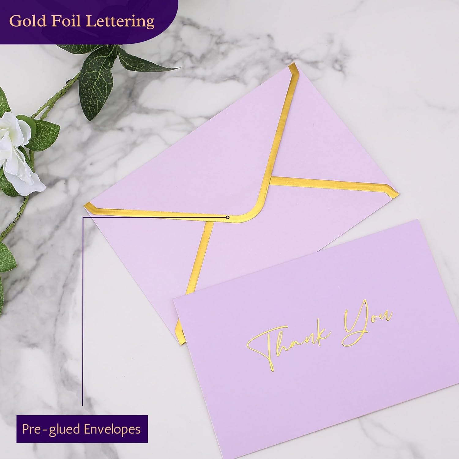 Mr. Pen- Blank Thank You Cards with Envelopes, 20 Pack, 4x6, Gold Thank You Notes with Envelopes, Violet Wedding Thank You Cards Wedding, Thank You Note Cards, Baby Shower Thank You Cards