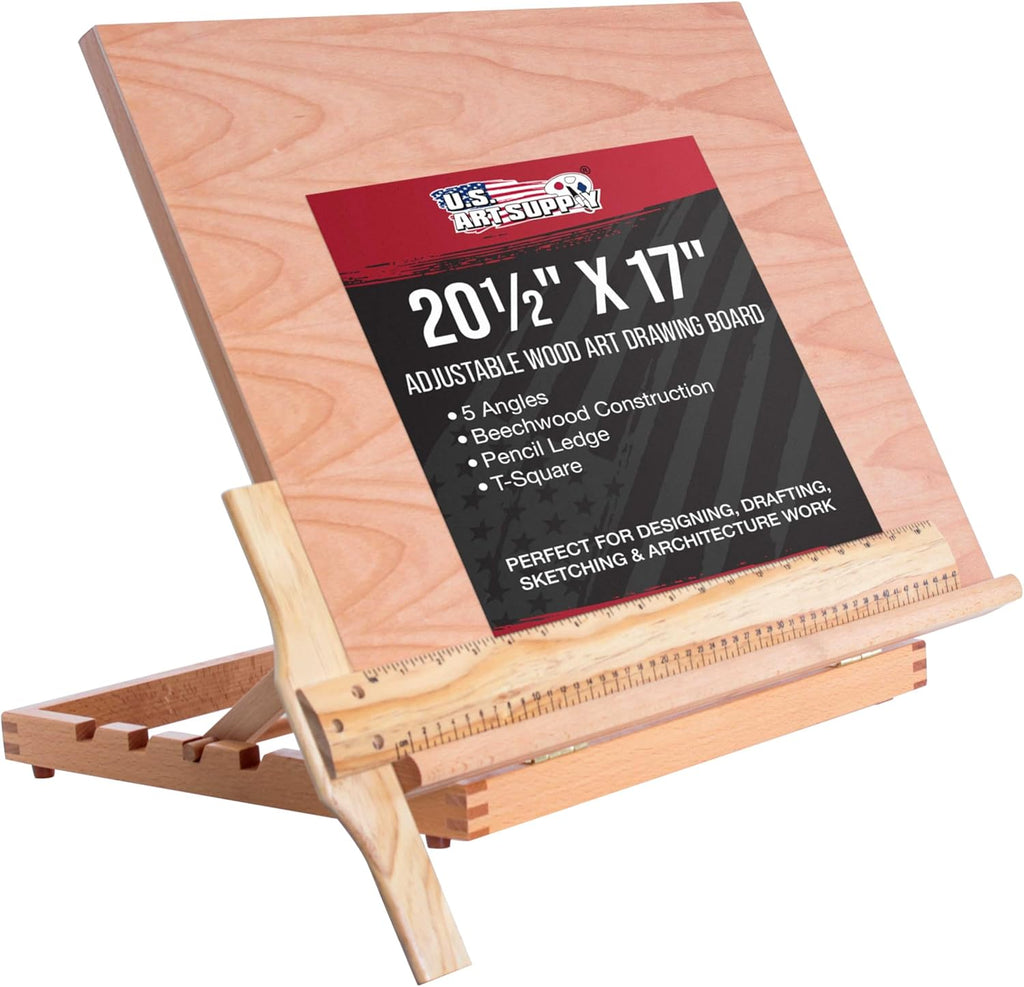 U.S Ar Suppl Larg 20-1/2inc 17inc Woode Drawin Board Adjustabl Tabl To Ease fo Paintin an Drawin Draftin Boar wit T-Square Penci Ledge