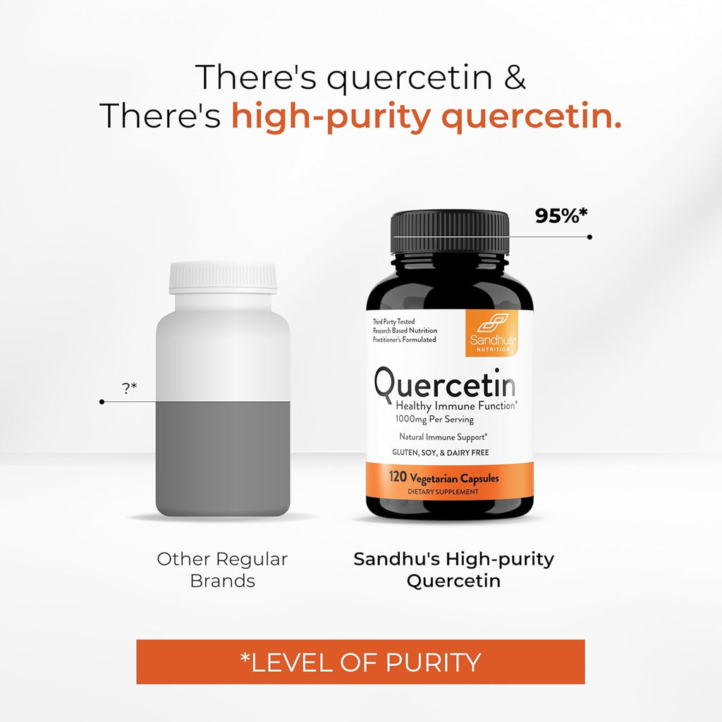 Sandhu's Quercetin Vegetarian Capsules Supplements 120 Count (Pack of 1) | Bioflavonoids for Immune Support Respiratory Health, Seasonal Allergy Support | Quercitin for Men and Women