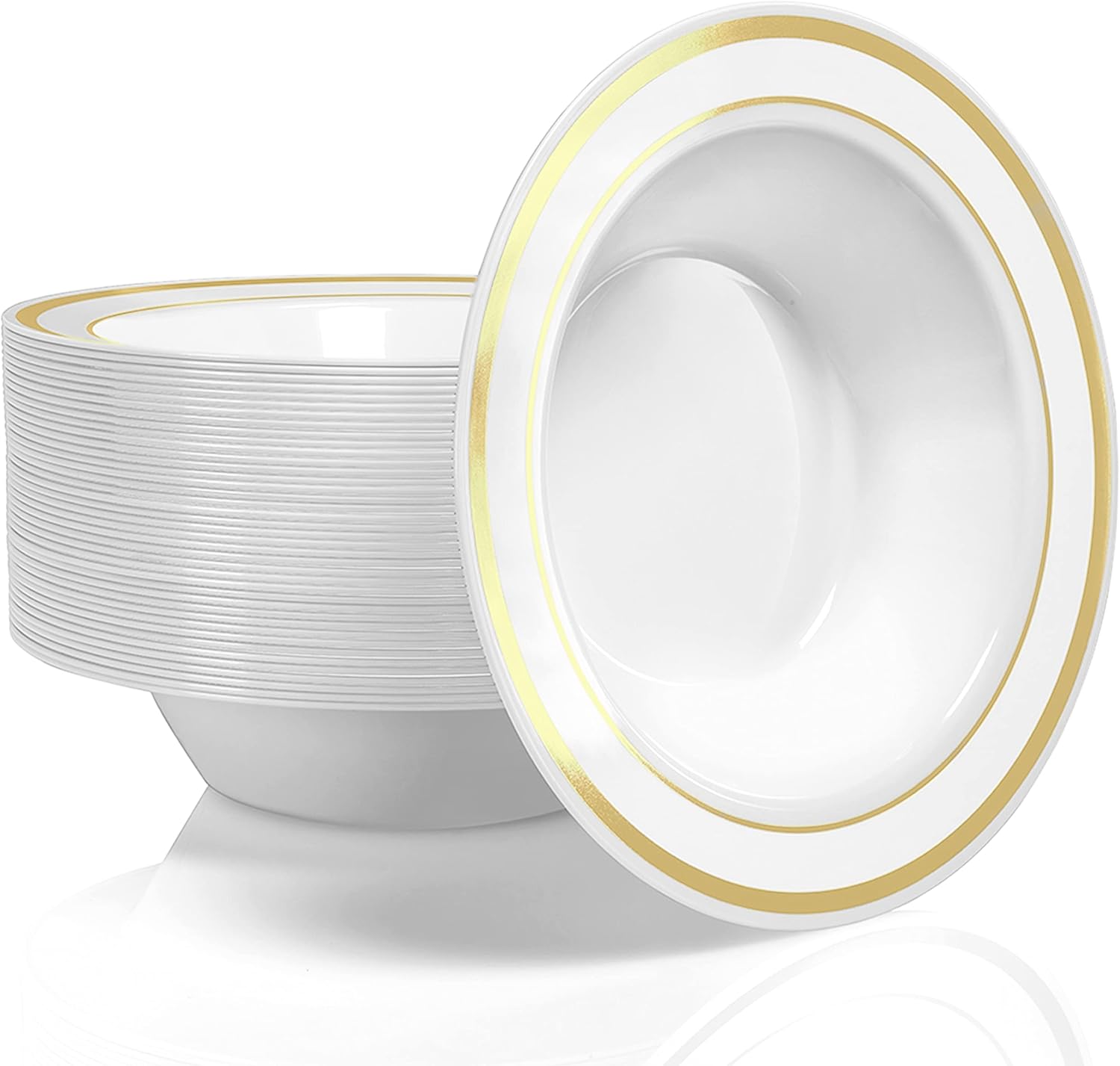 Stock Your Home Plastic Party Bowls (50 Pack) 12 Oz Elegant Disposable Dinnerware - Fancy Shatterproof Tableware for Catering, Holidays, Parties Supplies, Weddings, Catering, and Everyday Use (Gold)