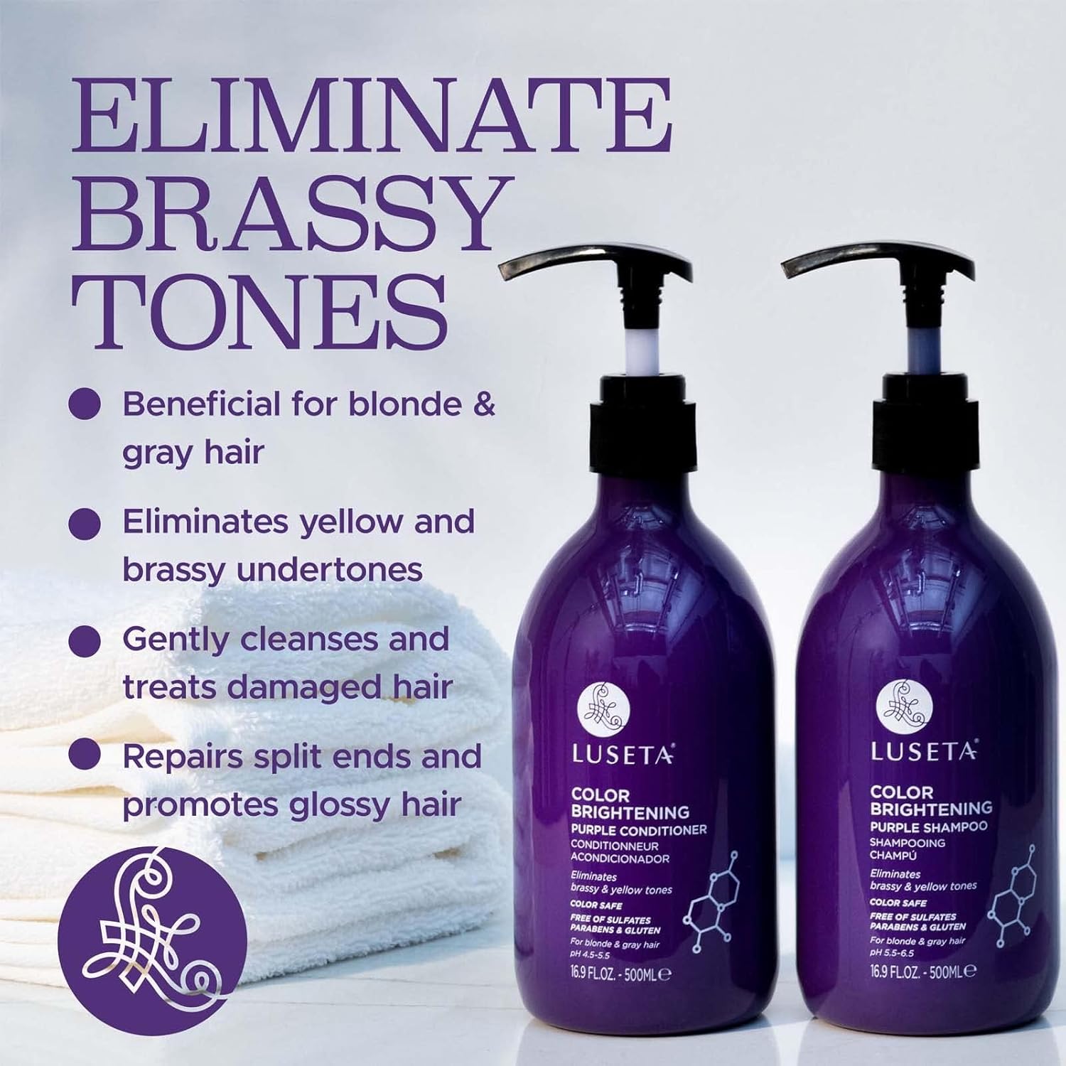Luset Purpl Shampo an Conditione Se fo Blonde Gra Colo Treate Hai Sulfat Fre Parabe Fre Infuse wit Coco Nucifer Oi fo Curl an Damage Hai 2x16.9oz