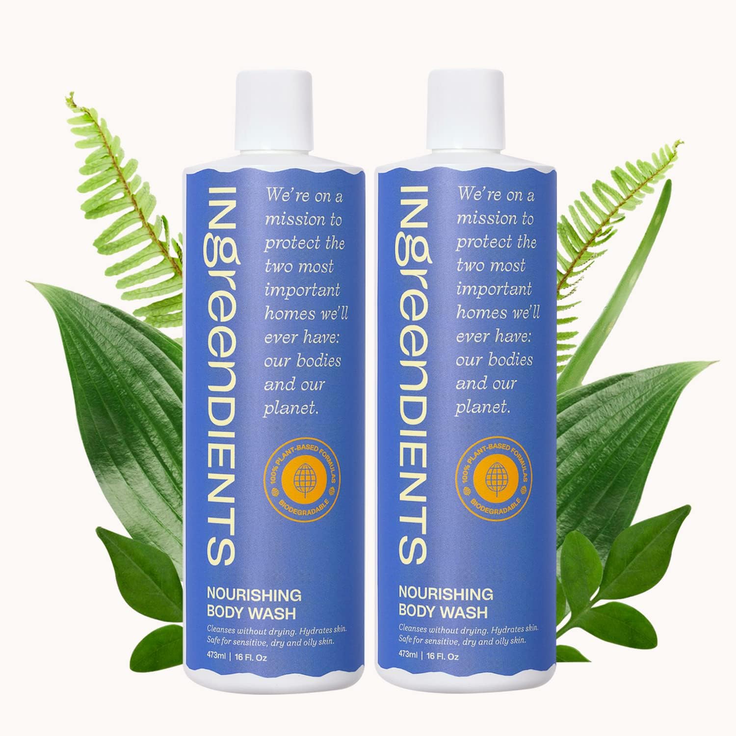 Ingreendients Natural Body Wash With Organic Ingredients - Moisturizing For Dry and Sensitive Skin, Vegan, Cruelty Free, Sulfate Free, Betaine Free (2 x 16 FL. Oz)