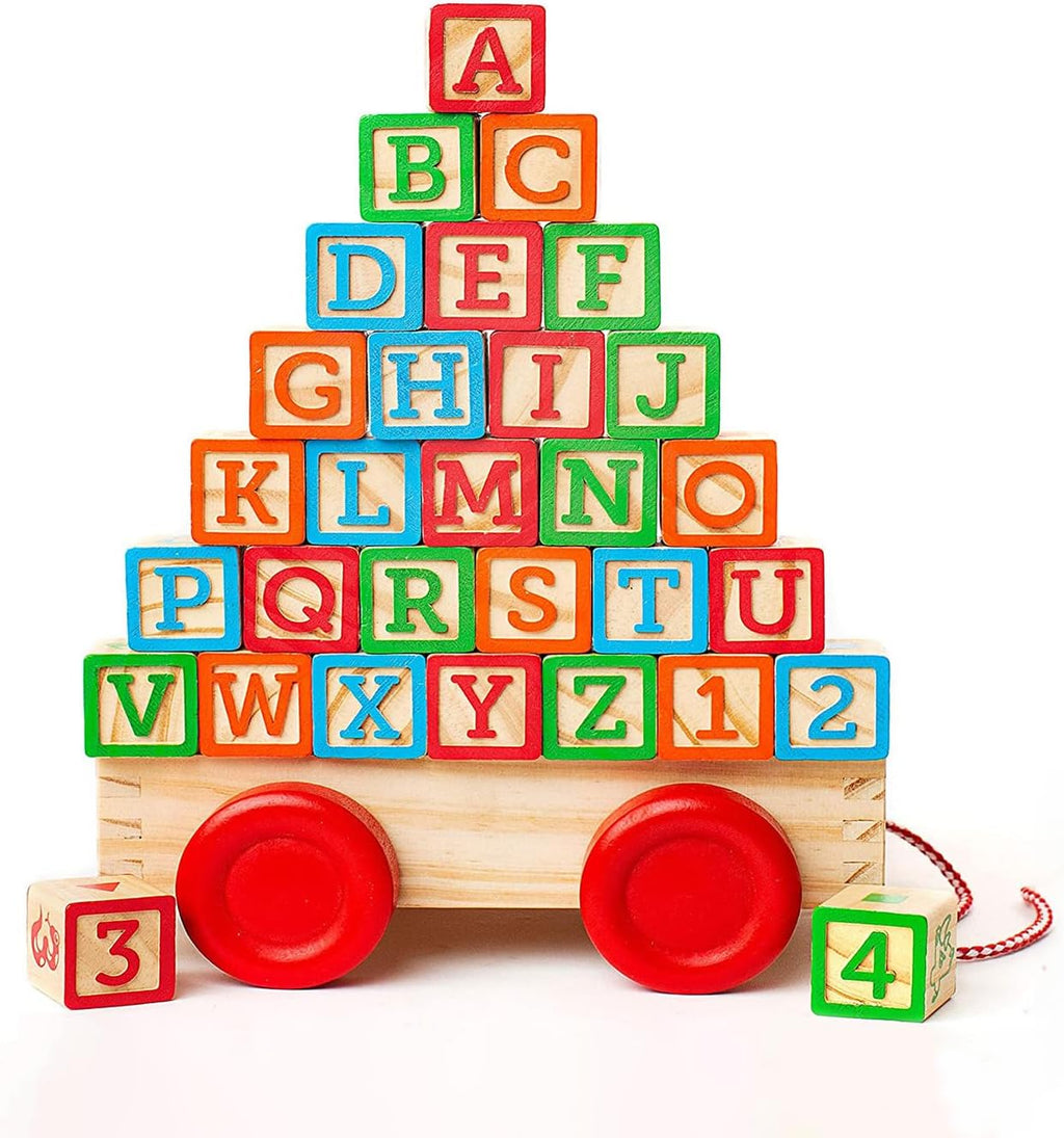 Buildin Block fo Toddler 1- Year Old 3 Larg Stackabl Woode Bab Block wit Alphabe an Numbe Icon o Ever Side To Wago Included?
