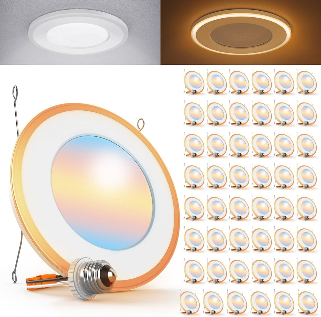 Sunco 48 Pack 6 Inch LED Recessed Light, Can Lights for Ceiling, Flat with Nightlight, 1200 Lumens, Selectable CCT 2700K/3000K/4000K/5000K/6000K, Dimmable, 13W UL.