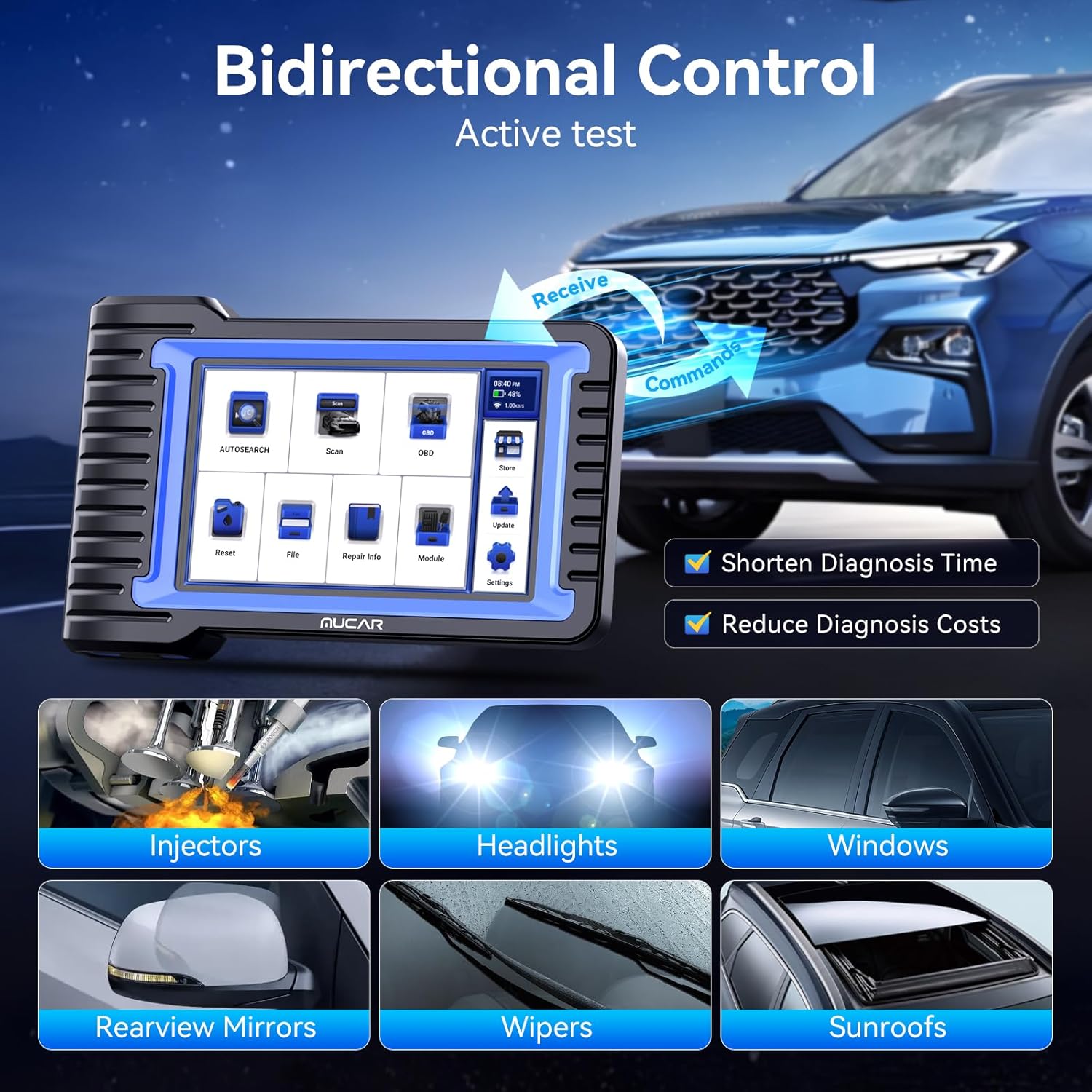 MUCA Bidirectiona Sca Tool VO7 Al System 28 Reset OBD Scanne Diagnosti Too wit EC Coding,Wireles Scanne fo Ca wit Activ Test