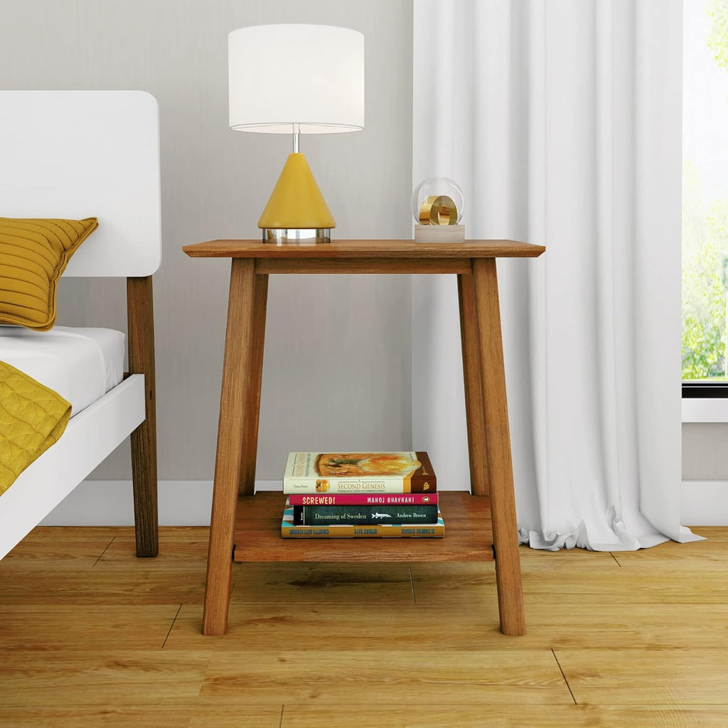 Max & Lily Nightstand, Mid-Century Modern Solid Wood Nightstand, Side Table Storage for Bedroom, Kids Bedside Table, Pecan