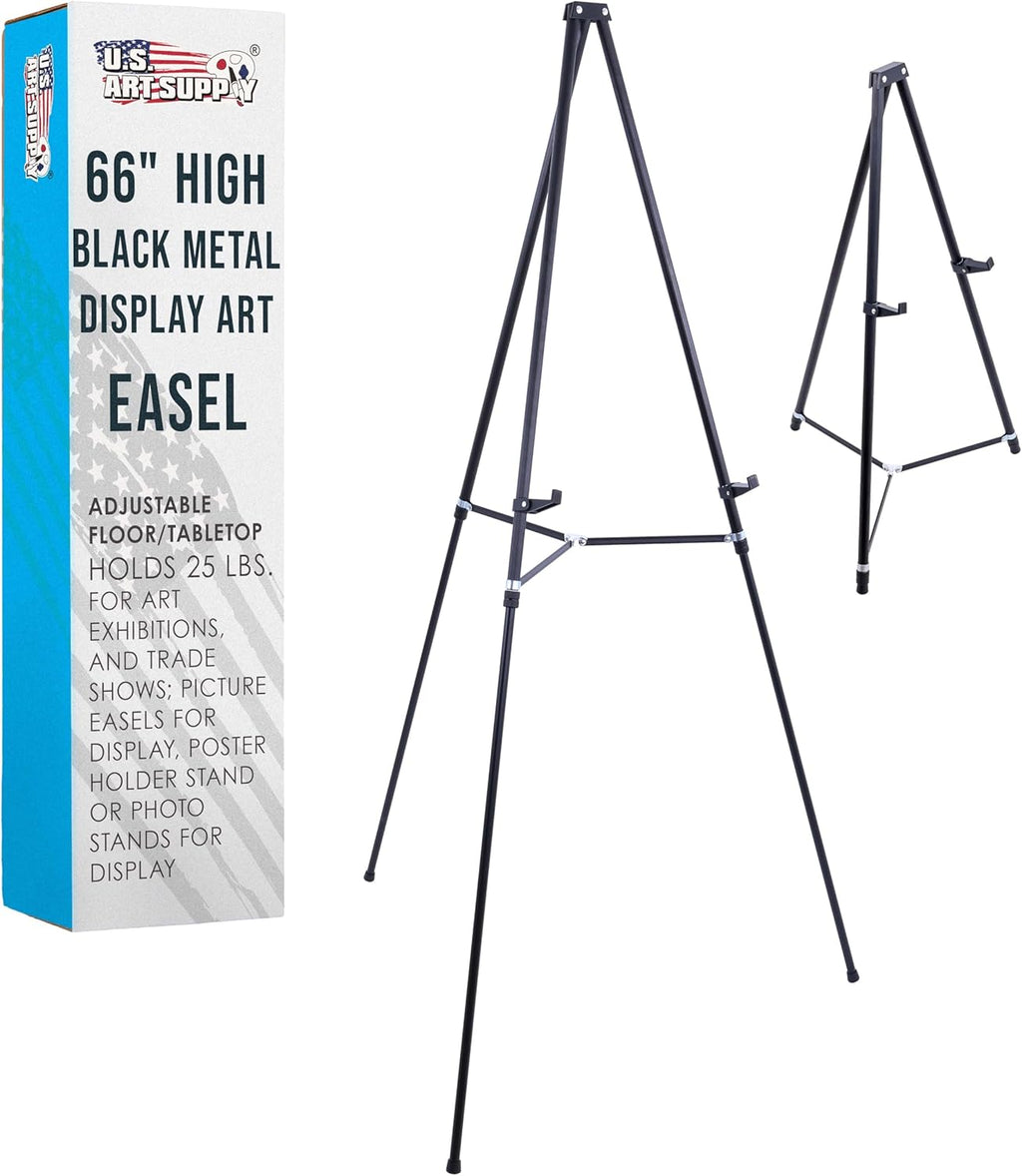 U.S. Art Supply 66inch High Black Metal Display Art Easel (10 Pack) - Large Adjustable Height Portable Easel Stand, Sign Display, Holds 25 lbs - Floor & Tabletop Easels, Sign Stand