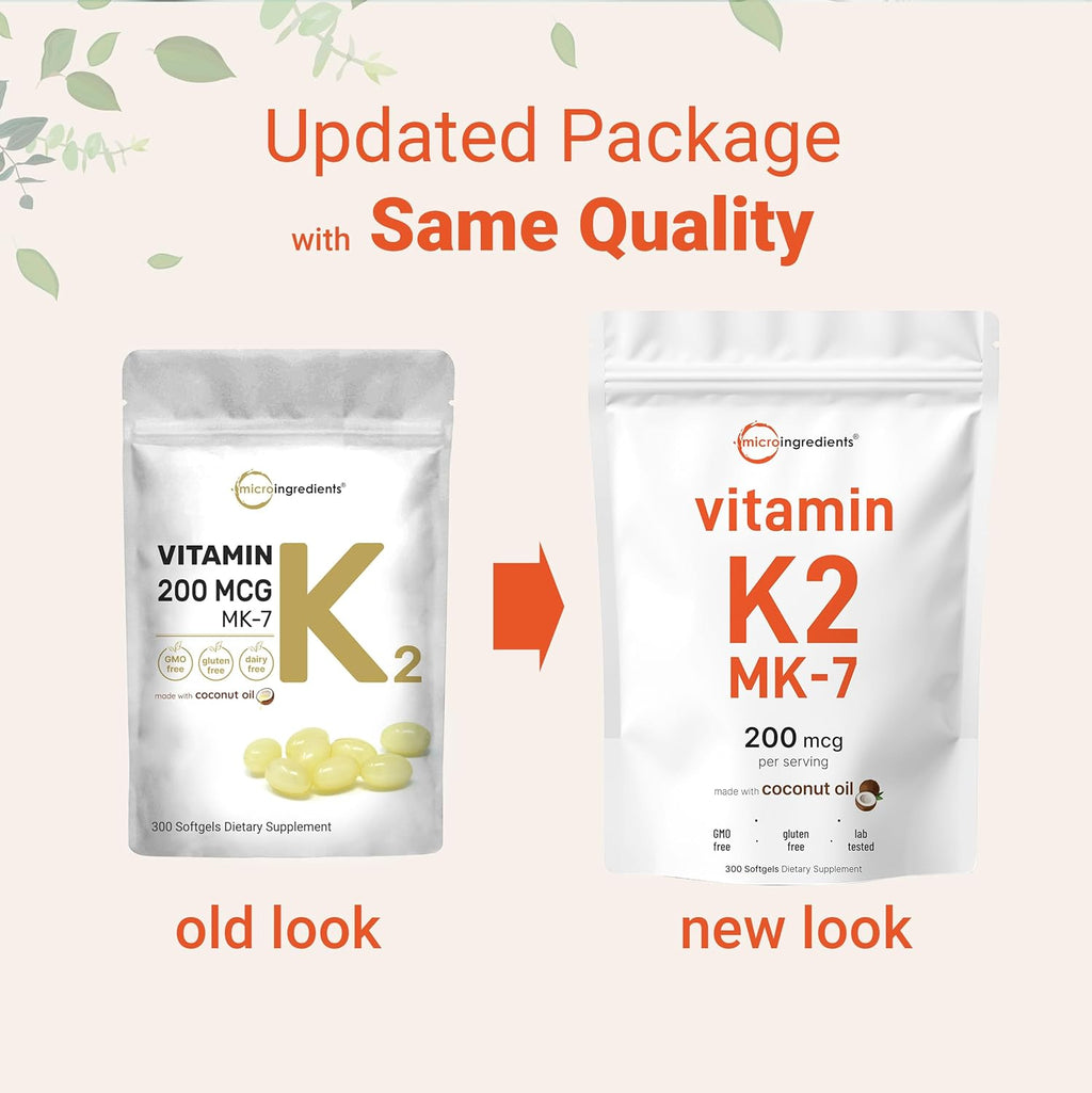 Micr Ingredient Vitami K MK- Supplement 20 mc Pe Serving 30 Coconu Oi Softgle Easil Absorbed Activ Menaquinon For Immune Joint Hear Suppor Non-GMO