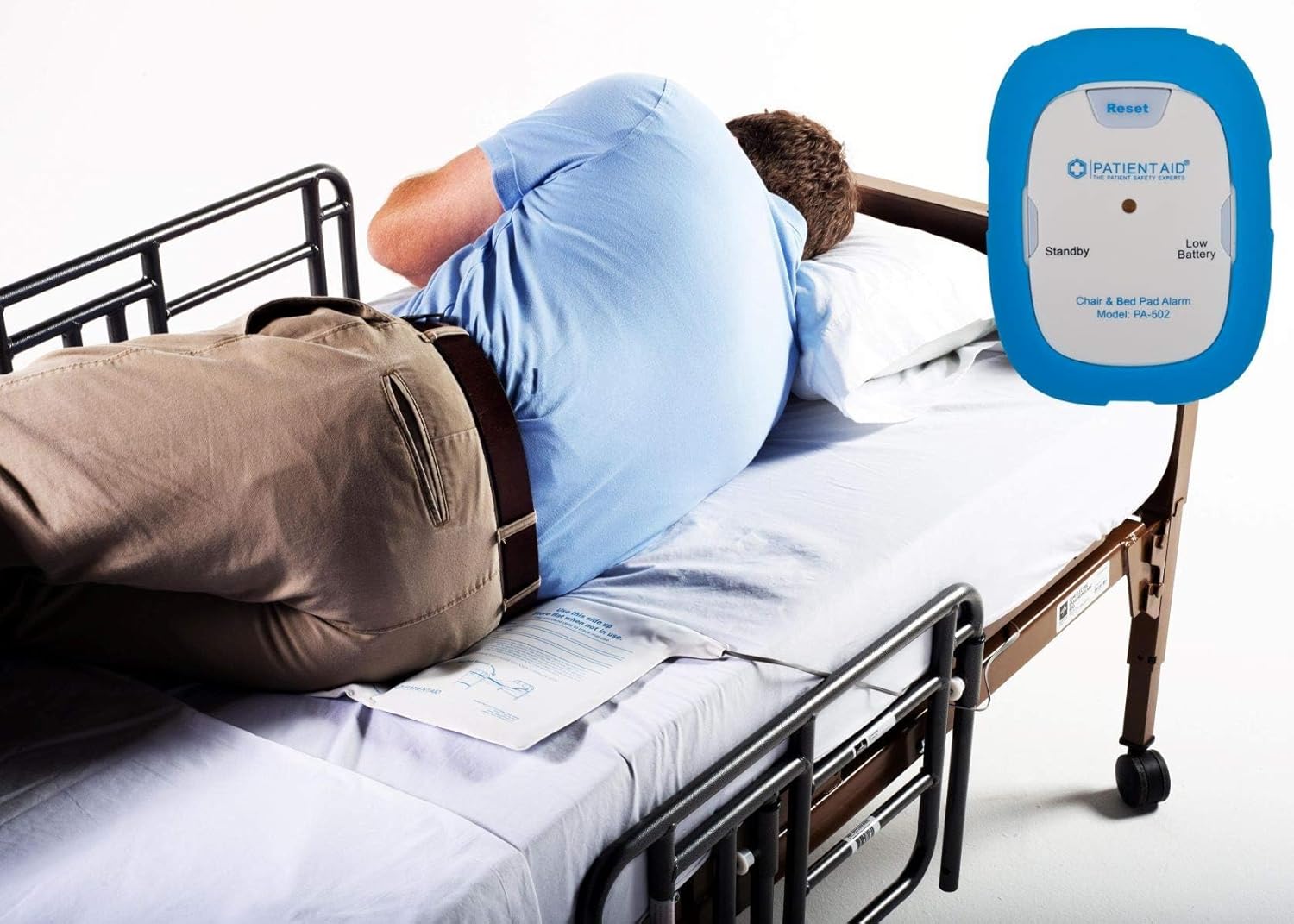 Patient Aid Bed Alarm with 10inch x 30inch Motion Sensor Pad and Wired Device with Rubber Casing, Ring Sound and Mounting Options, AC Adapter and Battery Powered Wandering and Fall Prevention for Elderly