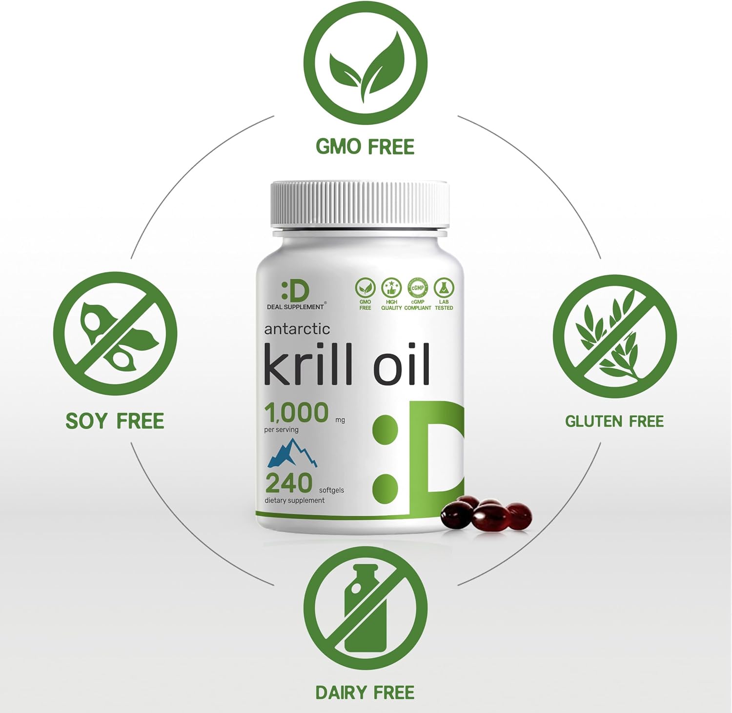 DEAL SUPPLEMENT Antarctic Krill Oil, 1,000mg Per Serving, 240 Softgels ¨C Mercury Free, No Fishy Taste ¨C Rich in Omega-3s, EPA, DHA, Astaxanthin, & Phospholipids ¨C Non-GMO, No Gluten