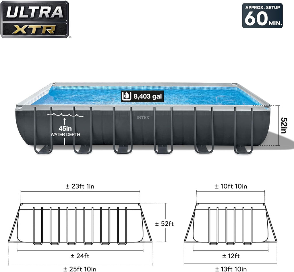 INTEX 26363EH Ultra XTR Deluxe Rectangular Above Ground Swimming Pool Set: 24ft x 12ft x 52in ¨C Includes 2100 GPH Sand Filter Pump ¨C Easy Assembly