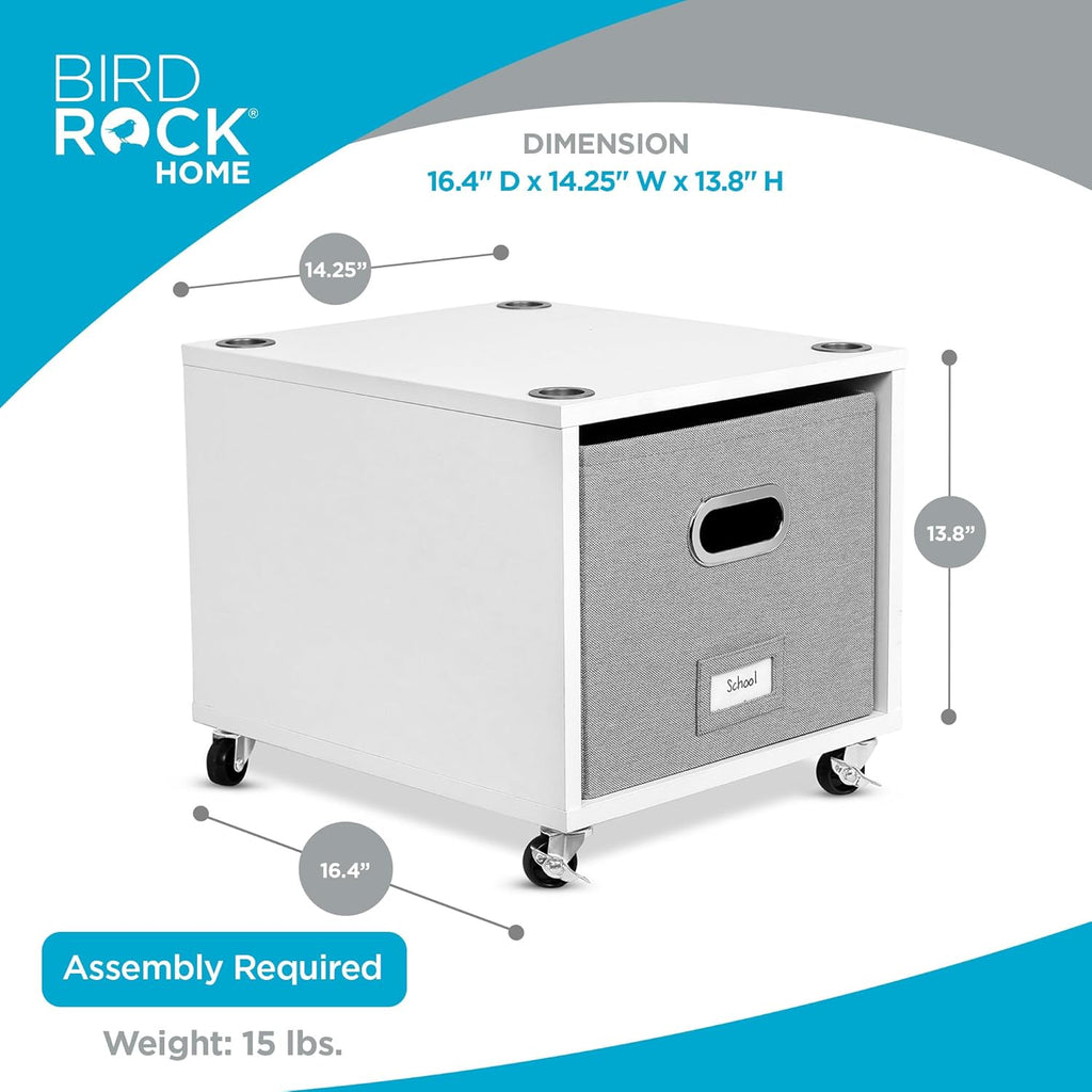 BIRDROCK HOME Rolling File Cabinet ¨C Decorative Storage Shelf w/Removable Bins, Handles, and Wheels ¨C Organize Files, Books, Toys, Under Desk Office Solution, Modern Design - 2 Lateral Drawers, White