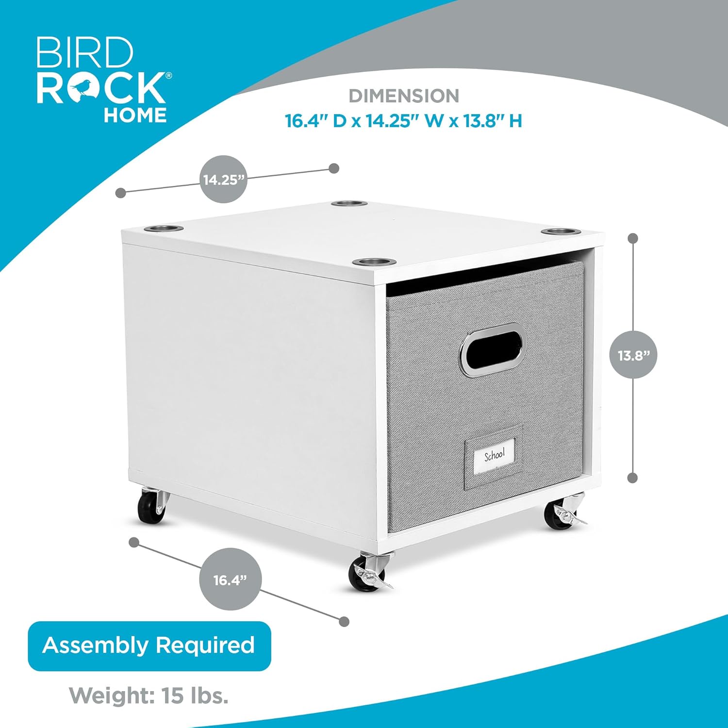 BIRDROCK HOME Rolling File Cabinet ¨C Decorative Storage Shelf w/Removable Bins, Handles, and Wheels ¨C Organize Files, Books, Toys, Under Desk Office Solution, Modern Design - 2 Lateral Drawers, White