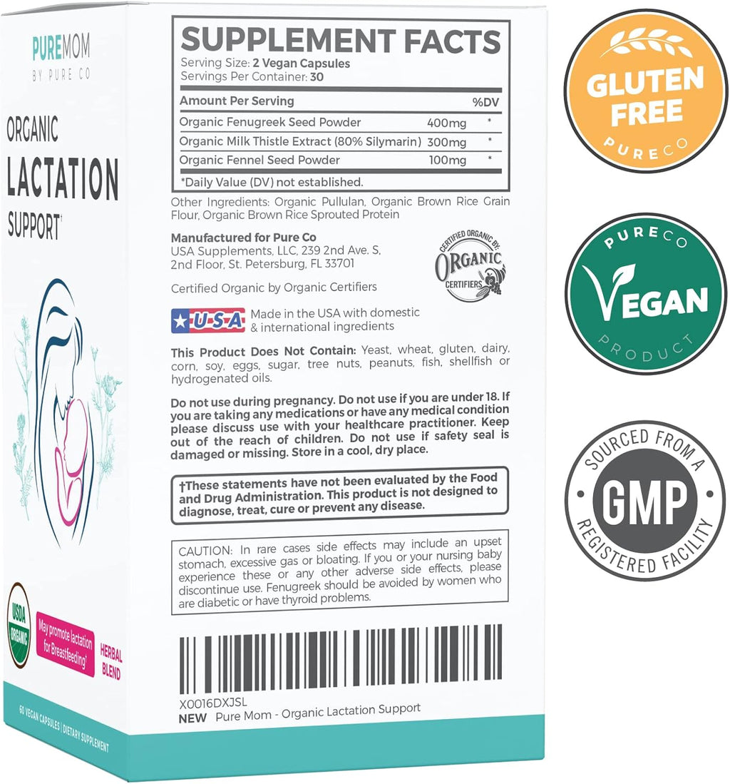USD Organi Lactatio Supplemen Increas Mil Suppl wit Herba Breastfeedin Suppor Ai fo Mother Organic Fenugree Seed Fenne Mil Thistl 6 Vega Capsule (N Pill o Cookies)