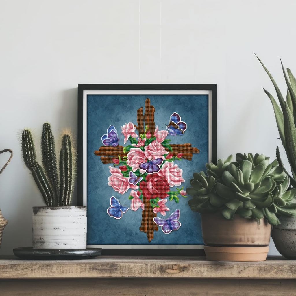 DIAMON DOT Flowe Cros Diamon Paintin Kit fo Adult Diamon Ar Kit Relaxin Creativ Craf Ki wit Dot Gem 16x20