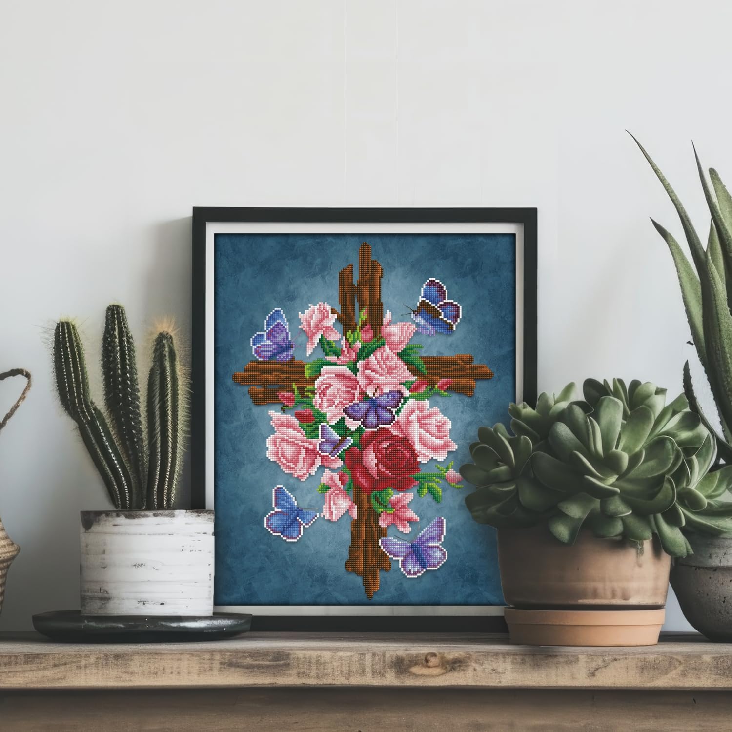 DIAMON DOT Flowe Cros Diamon Paintin Kit fo Adult Diamon Ar Kit Relaxin Creativ Craf Ki wit Dot Gem 16x20