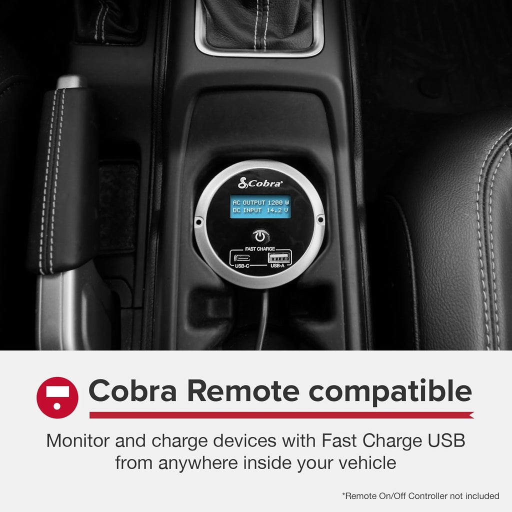 Cobra PRO 1500W Professional Grade Power Inverter, Portable ¨C 1500-Watt Car Charger, 4 Grounded AC Outlets, 2 Fast Charge USB Ports and Remote Controller (CPIALCDG1) Compatible