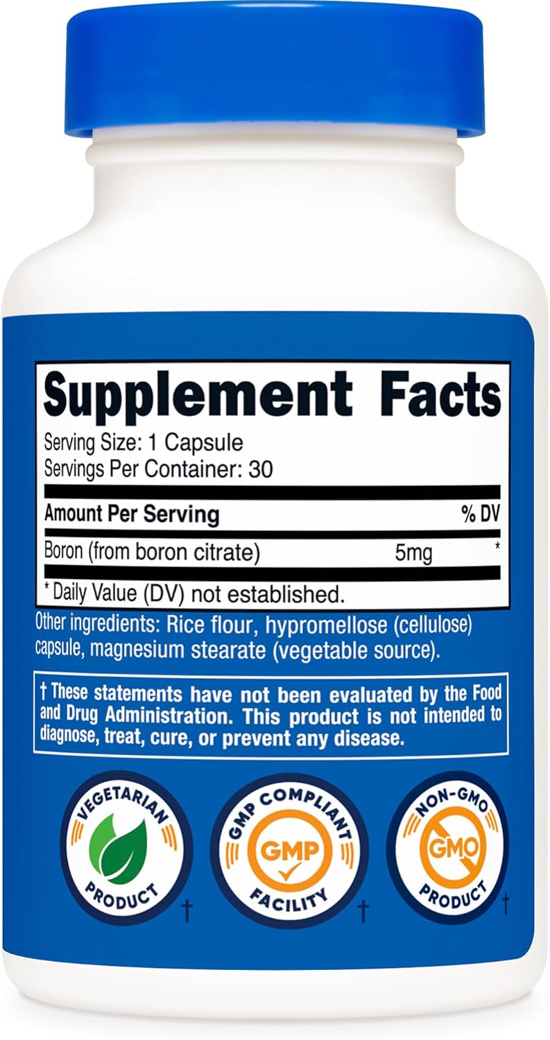 Nutricost Boron Capsules 5mg, 30 Vegetarian Capsules - Gluten Free and GMO Free