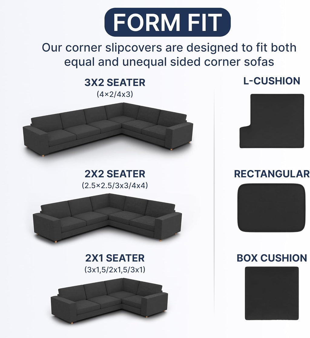 PAULATO BY GA.I.CO. Corner Sectional Couch Cover - Extra Large L-Shape Couch Slipcover - Washable Polyester Sofa Covers - 1-Piece Form Fit Furniture Protector - Microfibra - Dark Grey (Corner Sofa)