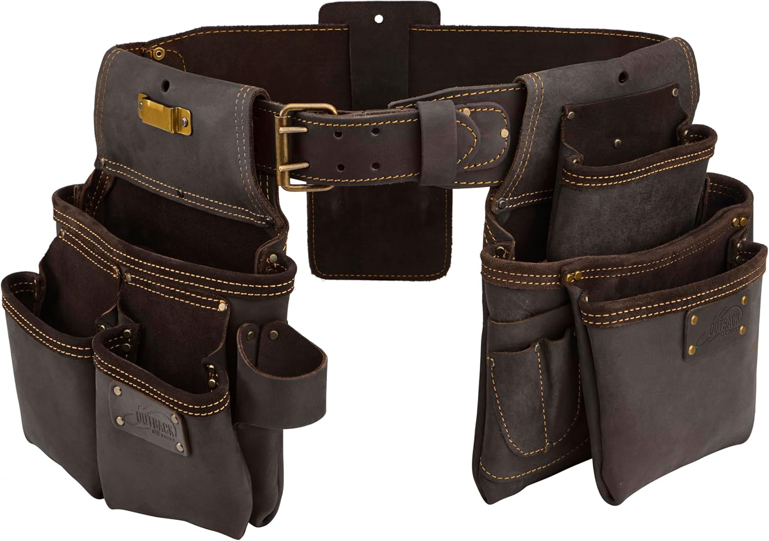 Ox Tools Pro Construction Tool Belt - 22-Pocket Leather Tool Belt Pouches - Rig Made of Oil-Tanned Leather with Double-Stitching and Steel Rivets - OX-P263604