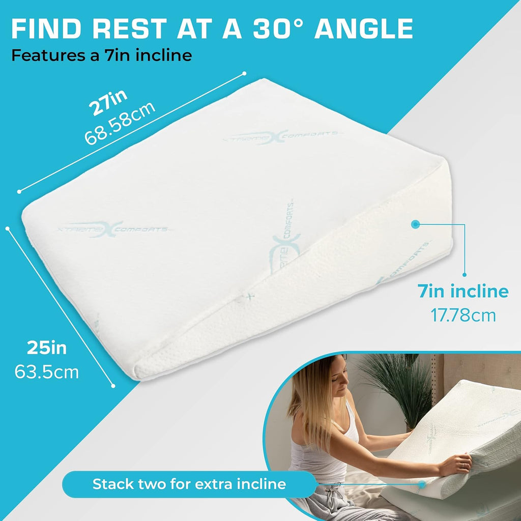 Xtreme Comforts Wedge Pillow Headboard | 7 Inch Bed Wedge Pillow Cushion for Sleeping, Reading, and Lounging | Multi-Use Support for Upright Rest as a Sleep Apnea Pillow, Back Support Leg Elevation