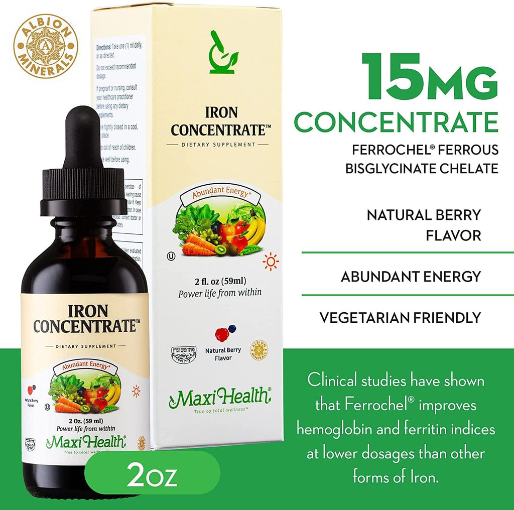 Maxi Health Iron Supplement 15mg Per ML ¨C Increase Energy and Blood Levels Without Nausea or Constipation ¨C Liquid Iron Drops for Men, Women, and Kids ¨C 2 oz. (2 oz, 2 Pack)