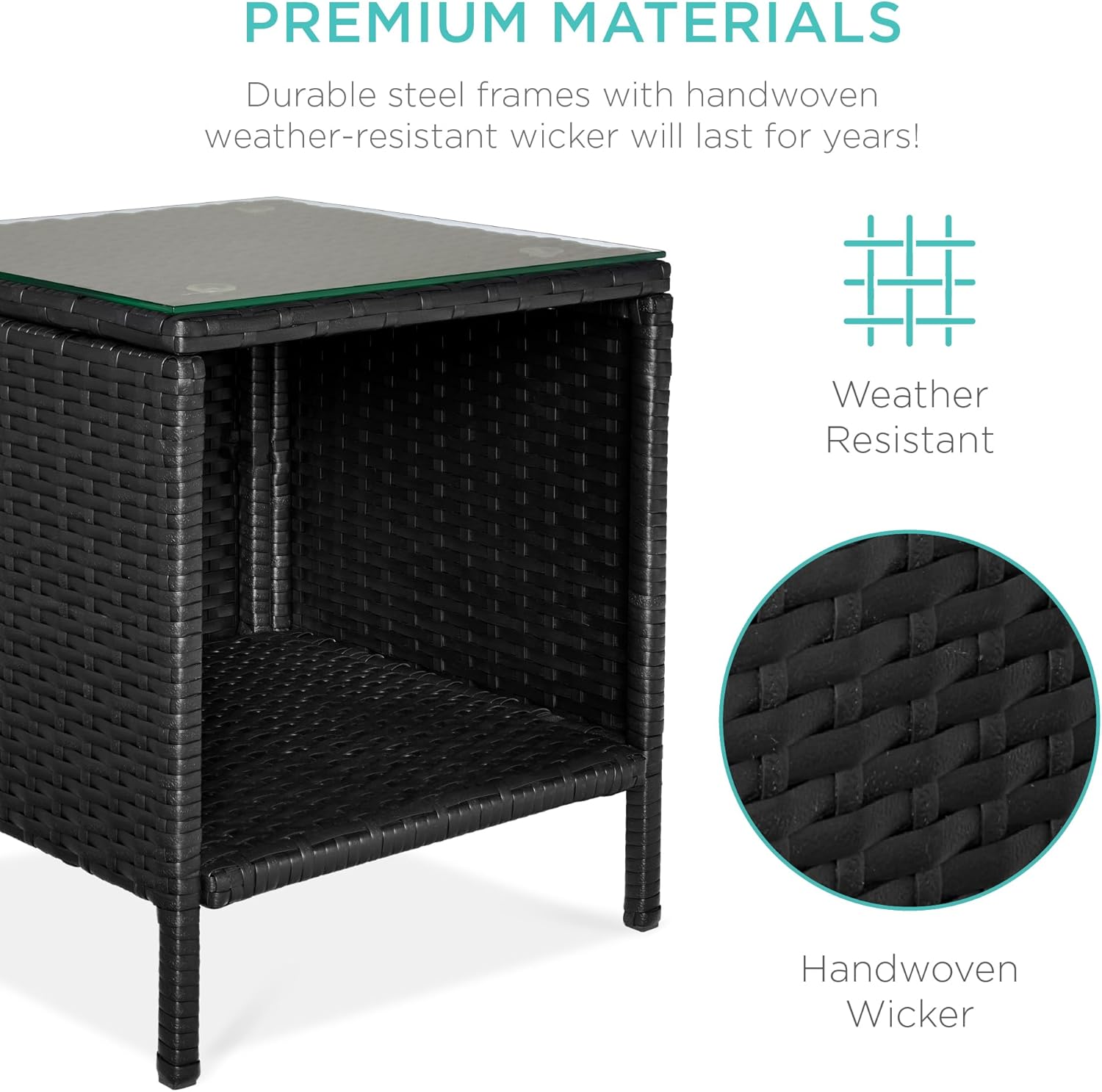 Best Choice Products 3-Piece Outdoor Wicker Conversation Bistro Set, Space Saving Patio Furniture for Garden w/Side Table - Black/White Sand