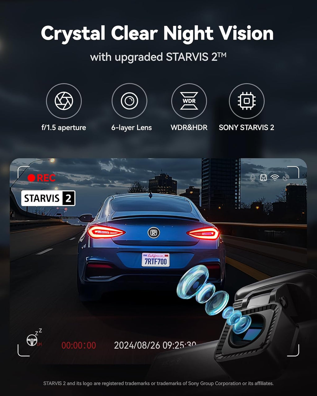 REDTIGE 4 Das Ca Fron an Rear STARVI Sensor 64G Car Included 4K/2.5K+1080 Dua Das Camer fo Car Built-i WiF GPS 3.1 Inc IP Screen 170 Wid Angle Parkin Monito (F7 Pro)
