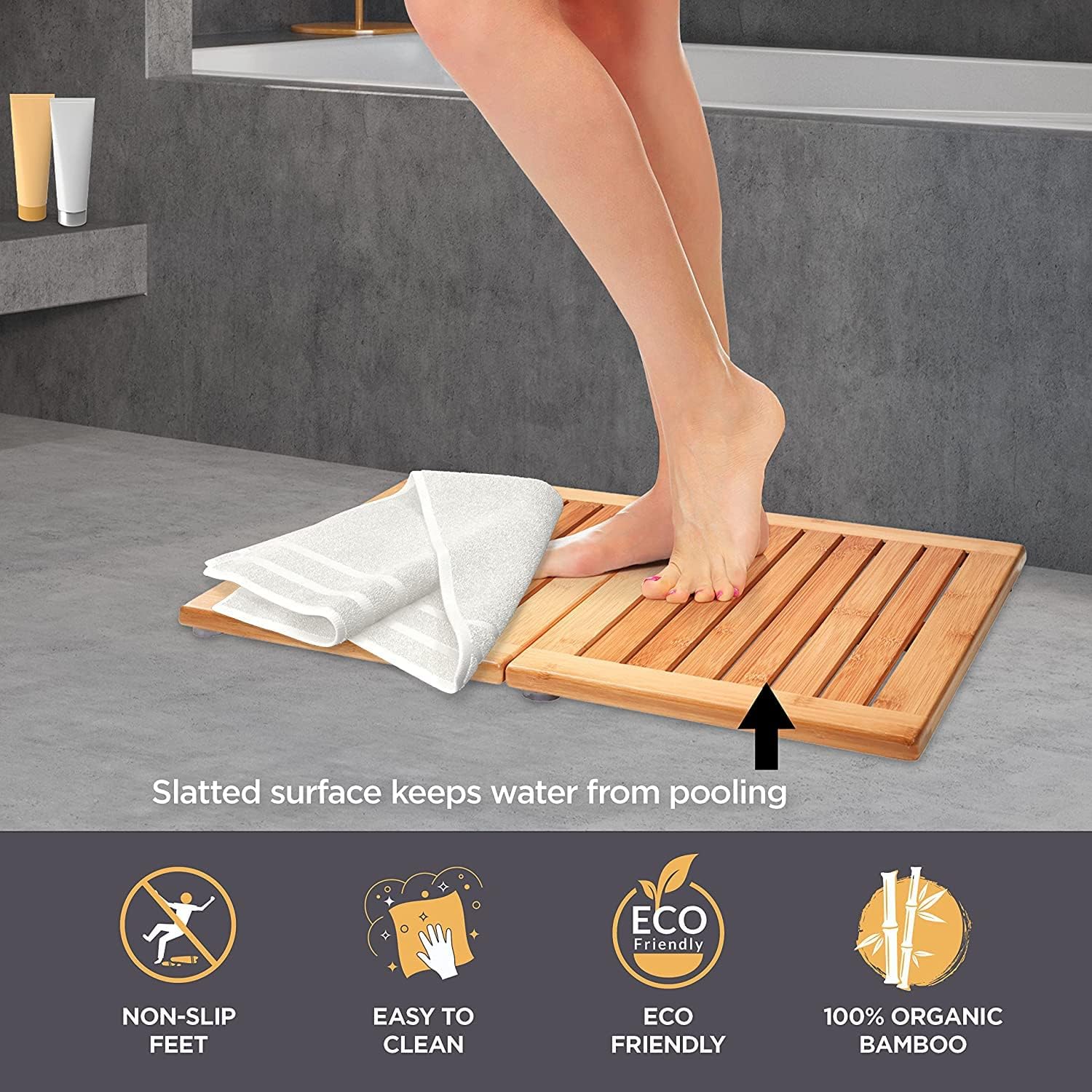 Bamb¨¹s Bambo Bat Ma Foldabl Woode Showe Mat Non-Sli Bambo Bathroo Ma fo Indoor/Outdoo Use Sp Saun Floo Mat Woo Bat Ma 24inc 18inch