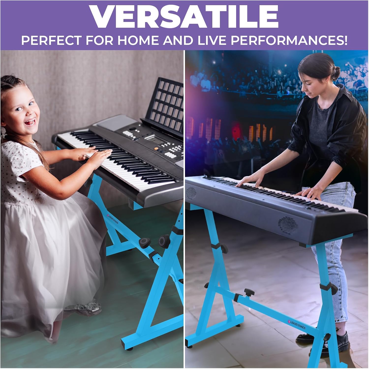 Liquid Stands Piano Keyboard Stand - Z Style Adjustable and Portable Heavy Duty Music Stand for Kids and Adults -Fits 54-88 Key Electric Pianos - Sturdy Musical Keyboard Stand (Light Blue)
