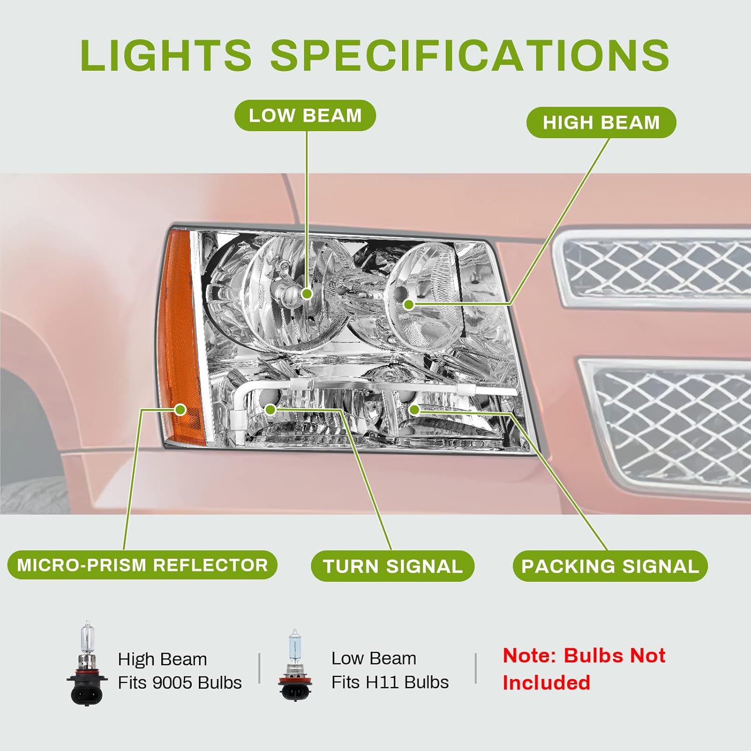 AUTOSAVER88 Headlights Assembly Compatible with 2007-2013 Chevy Avalanche /07-14 Chevrolet Suburban Tahoe Halogen Model Replacement for SUV Pickup Truck Chrome Housing Amber Reflector Clear Lens